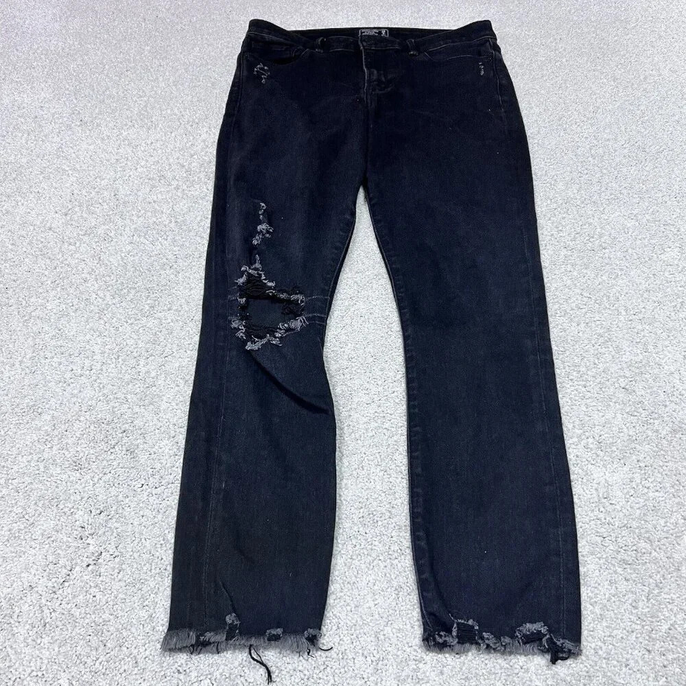 Abercrombie & Fitch Jeans Harper Low Rise Ankle Black Distressed Pockets Size 8 - Picture 1 of 11